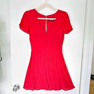 Reformation Durham V-Neck Mini Cocktail Crepe Dress Size 2 Crimson Red
